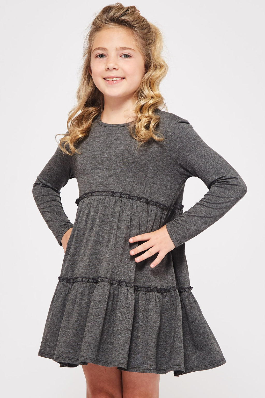 Kids Size Solid Tiered Swing Dress