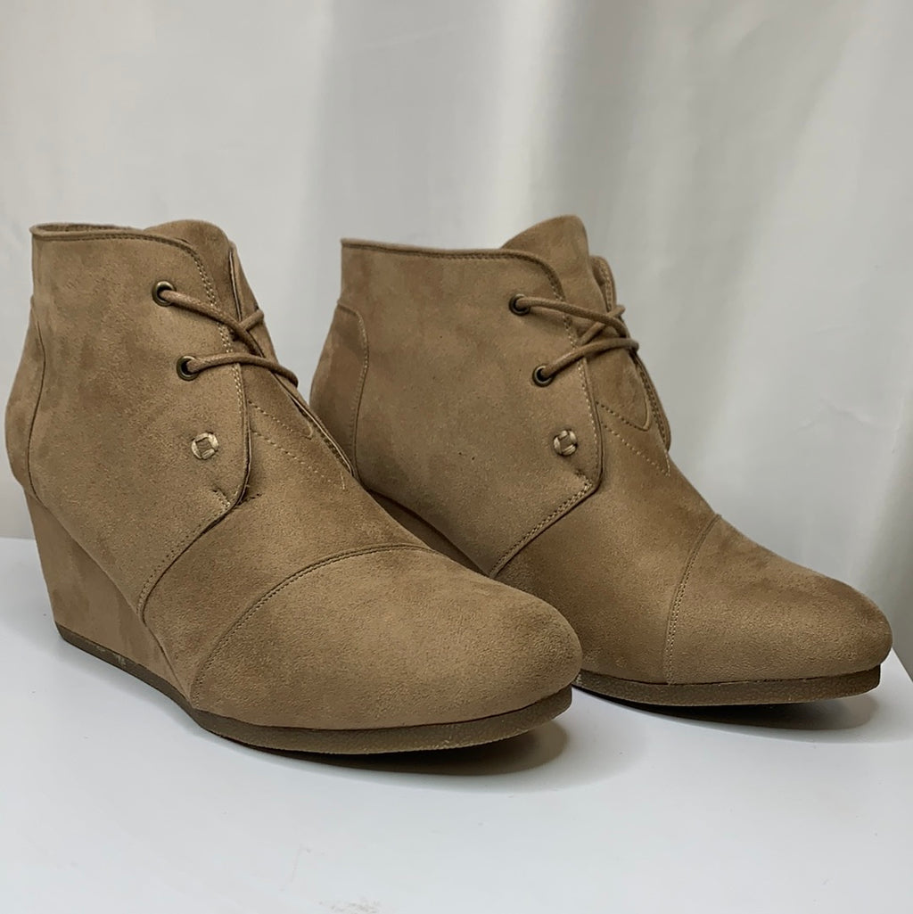 Lace Up Wedge Bootie-Taupe